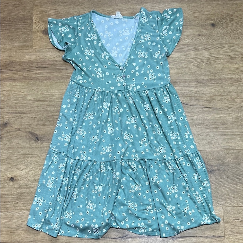 See You Monday Teal Floral Womens Dress - Size Medium